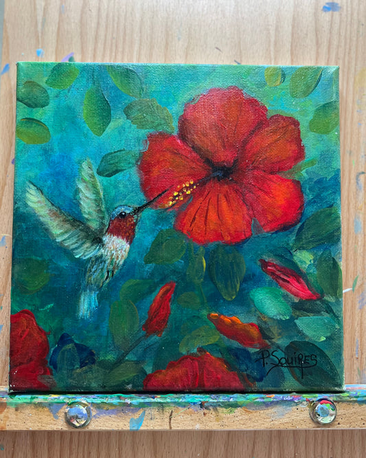 Hibiscus Hummingbird – Original Painting by Pamela Squires