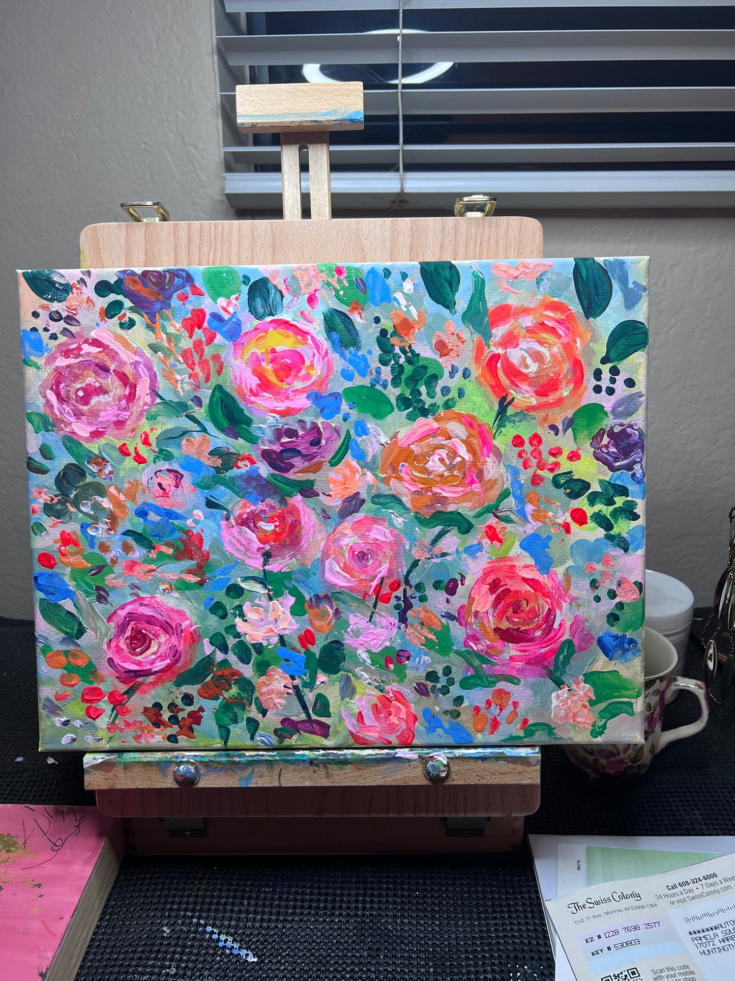 Original Acrylic Painting Pamela Squires Rosy Daze 11x14 Inches