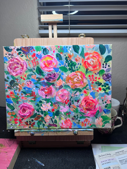 Original Acrylic Painting Pamela Squires Rosy Daze 11x14 Inches