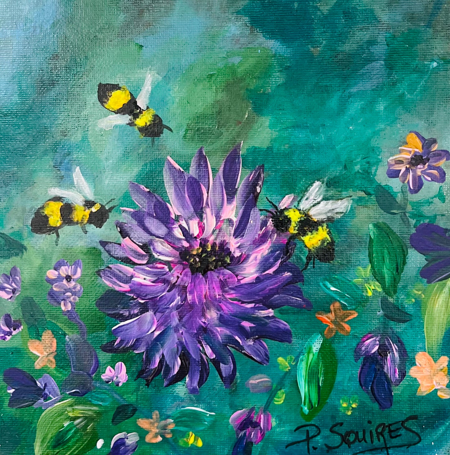 Bumblebee Harvest Original Painting by Pamela Squires
