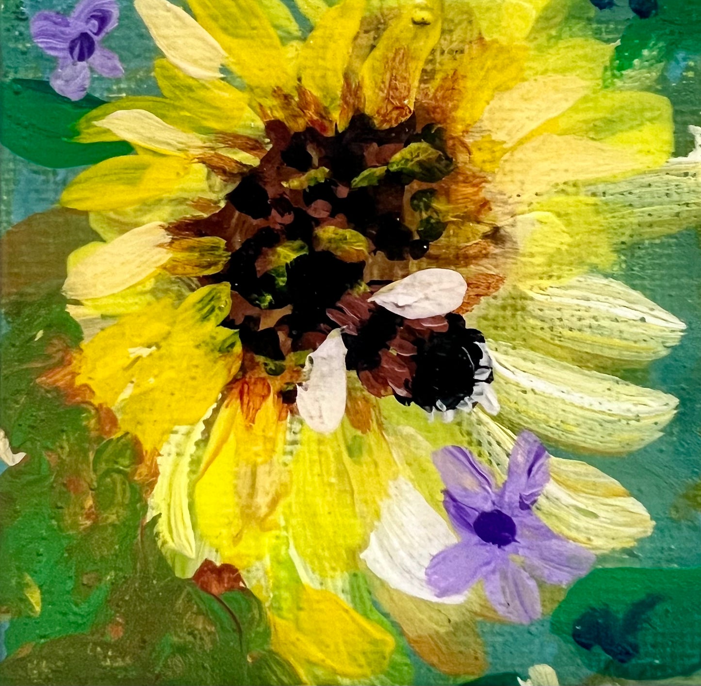 Mini Garden Sunflowers Hand Painted Original Magnet