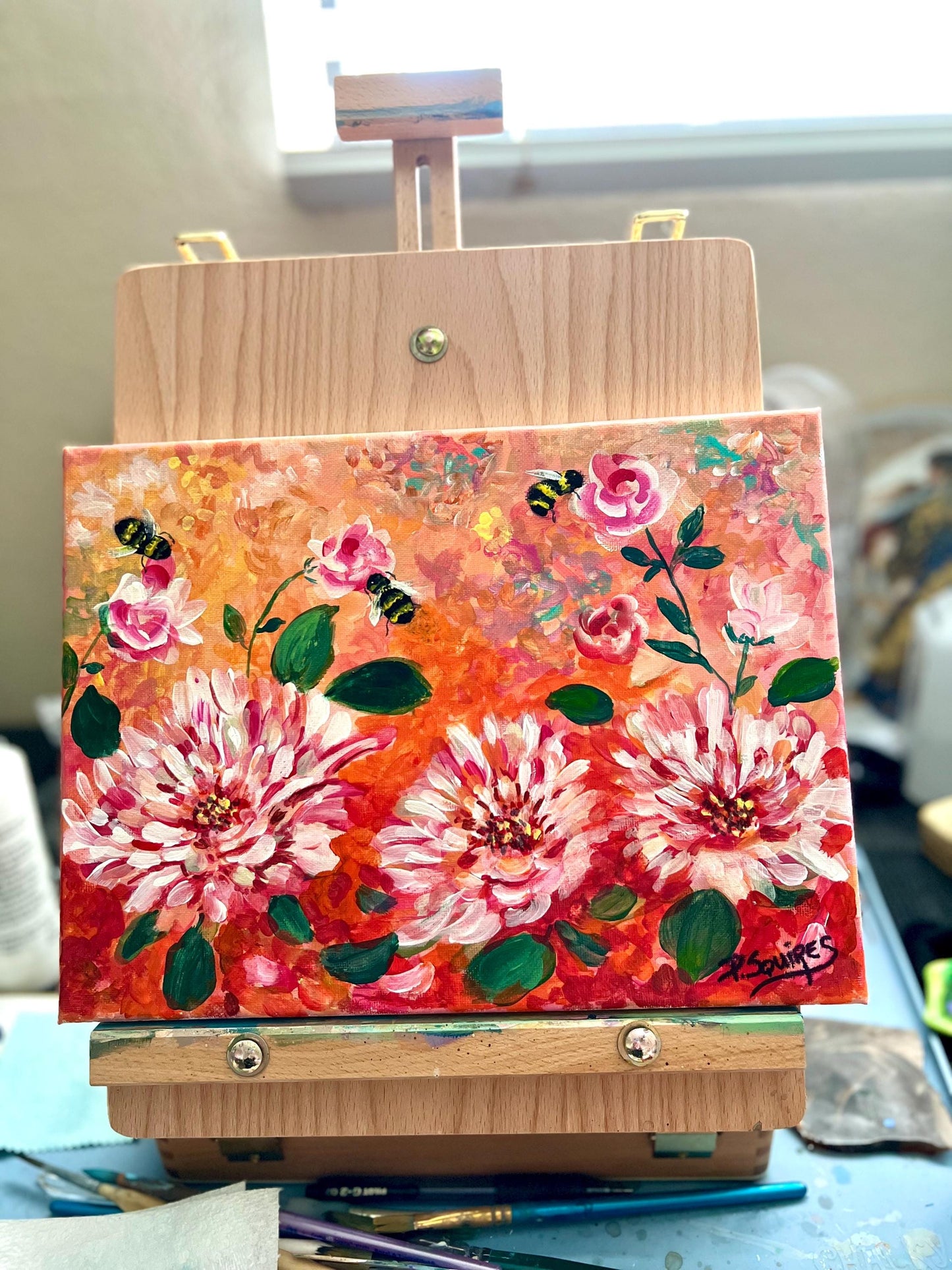 Bumble Bee Garden – Original Painting by Pamela Squires