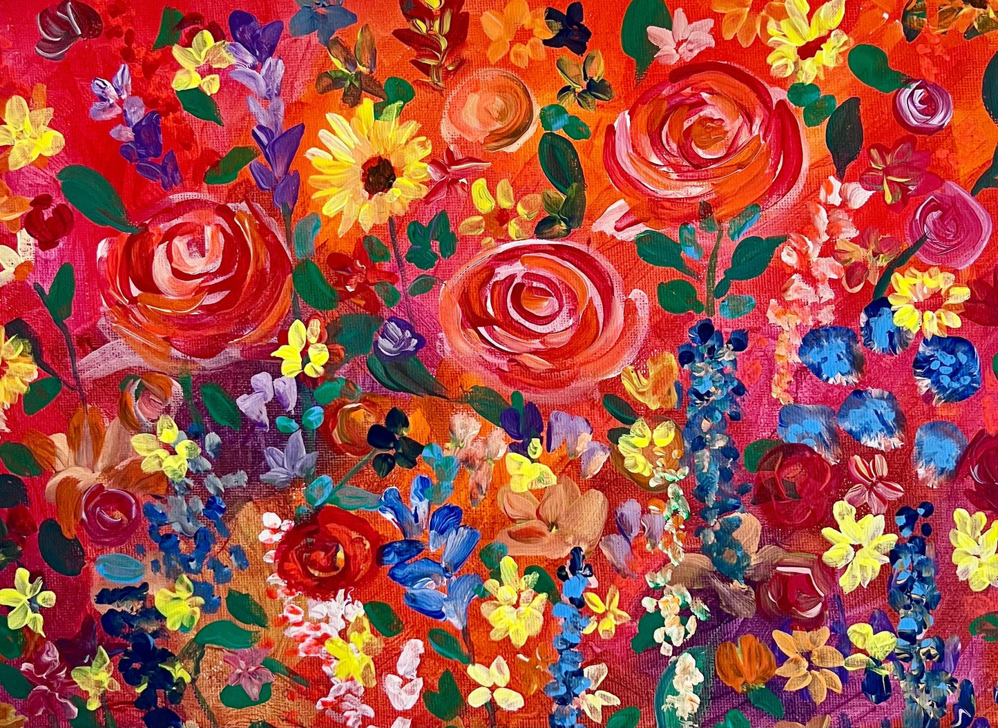 Rose and Daisy Garden Original Painting by Pamela Squires