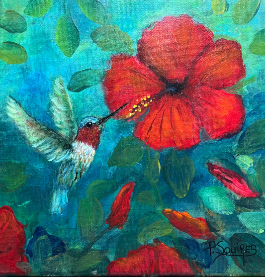 Hibiscus Hummingbird – Original Painting by Pamela Squires