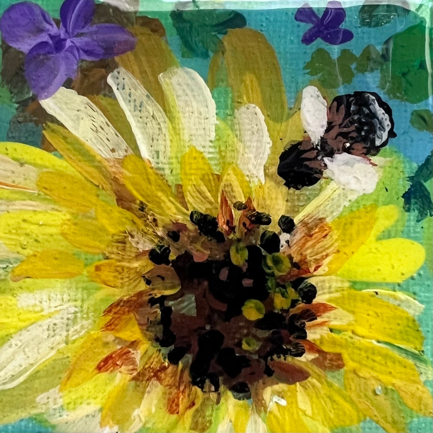 Mini Garden Sunflowers Hand Painted Original Magnet