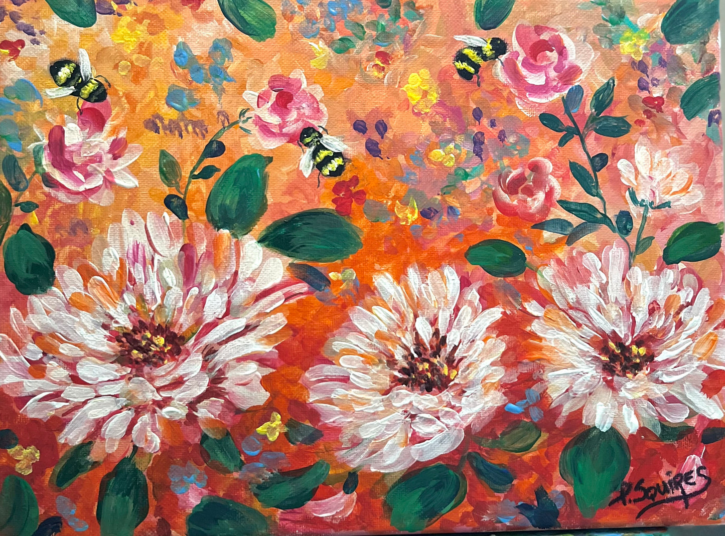 Bumble Bee Garden – Original Painting by Pamela Squires