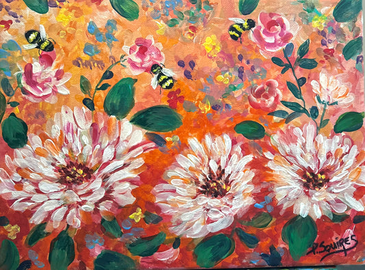 Bumble Bee Garden – Original Painting by Pamela Squires