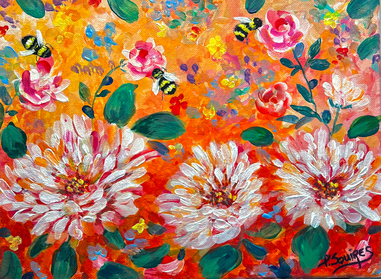 Bumble Bee Garden – Original Painting by Pamela Squires