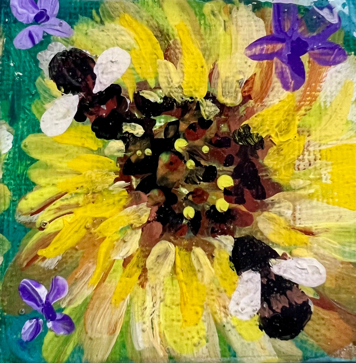 Mini Garden Sunflowers Hand Painted Original Magnet