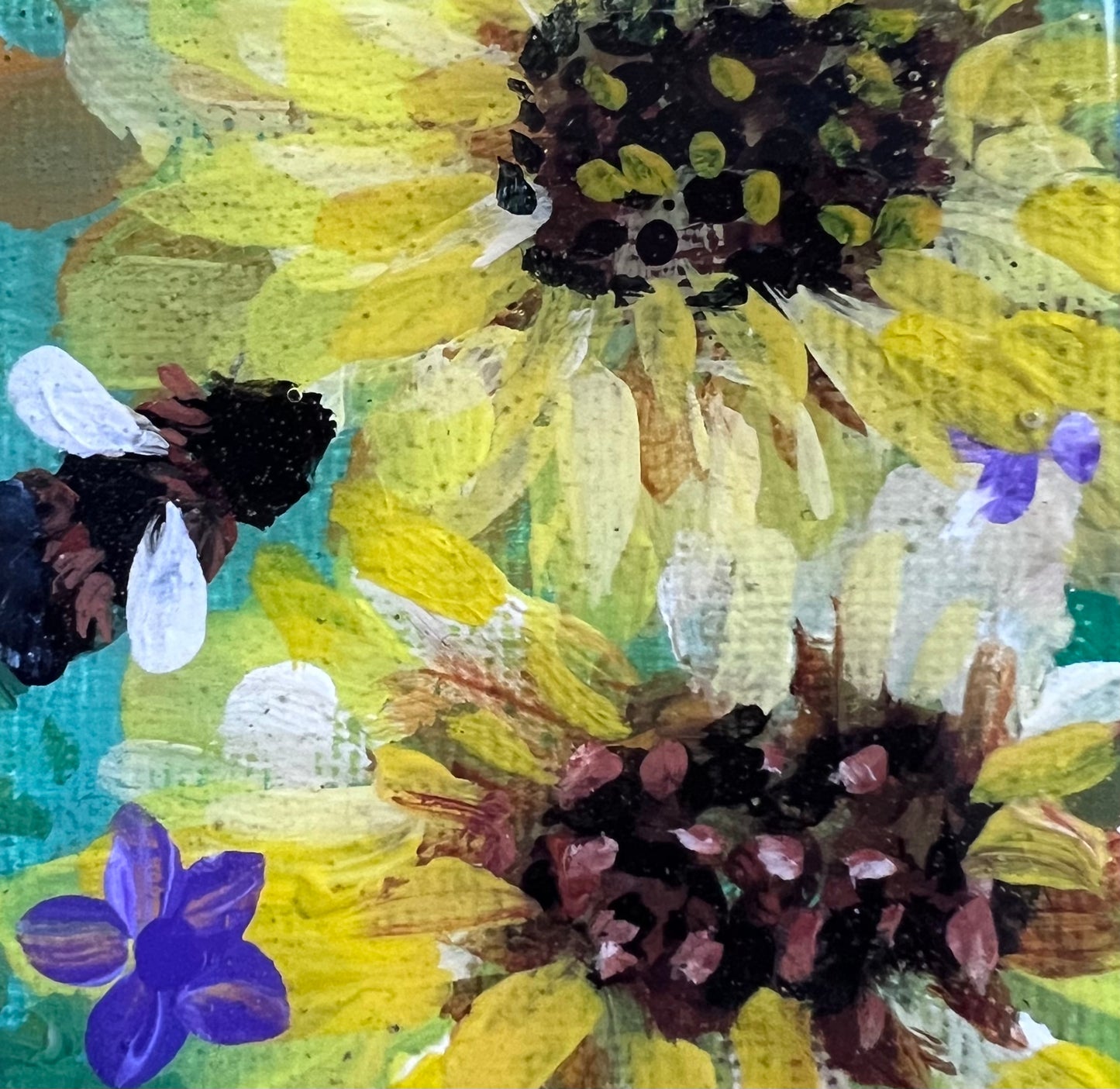 Mini Garden Sunflowers Hand Painted Original Magnet