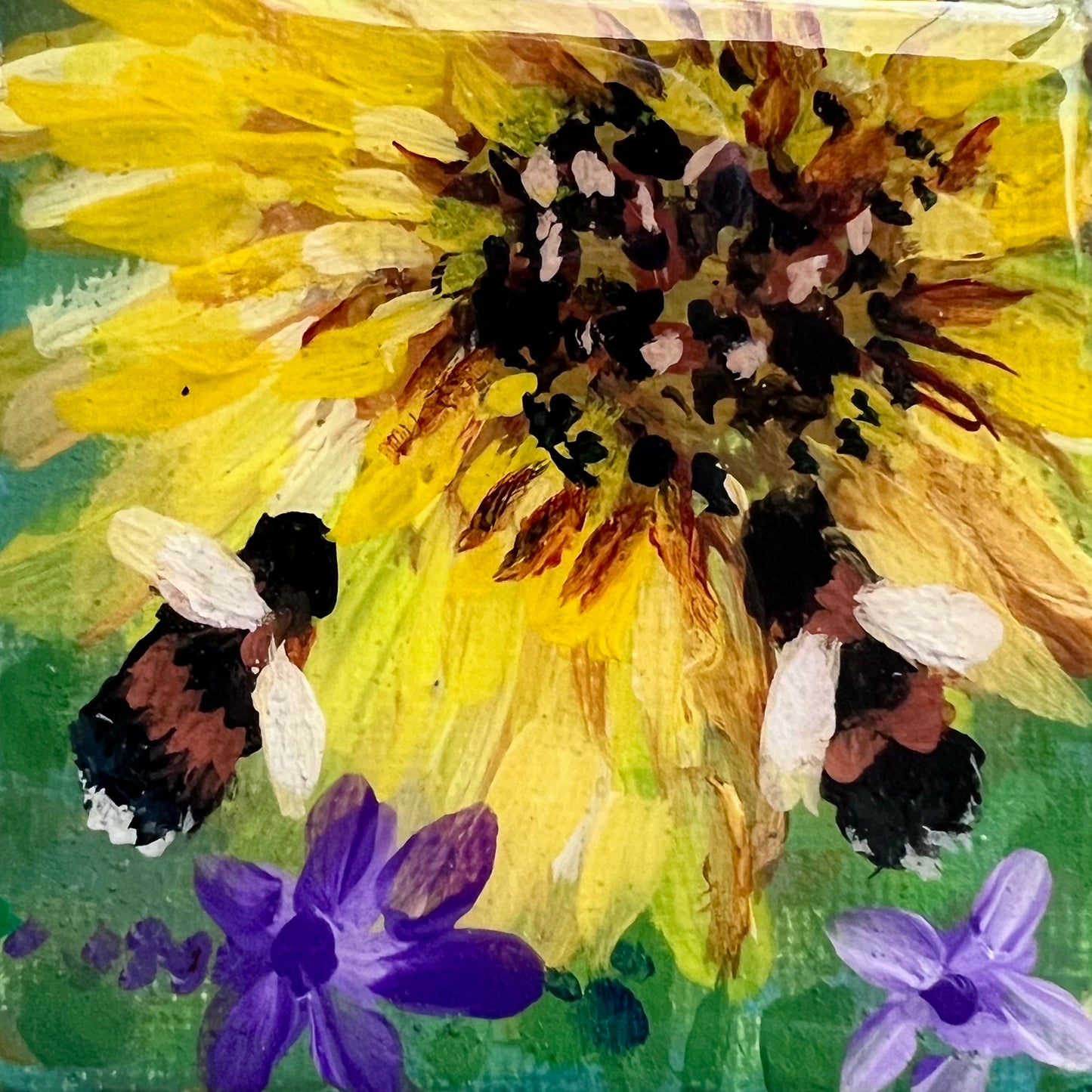 Mini Garden Sunflowers Hand Painted Original Magnet
