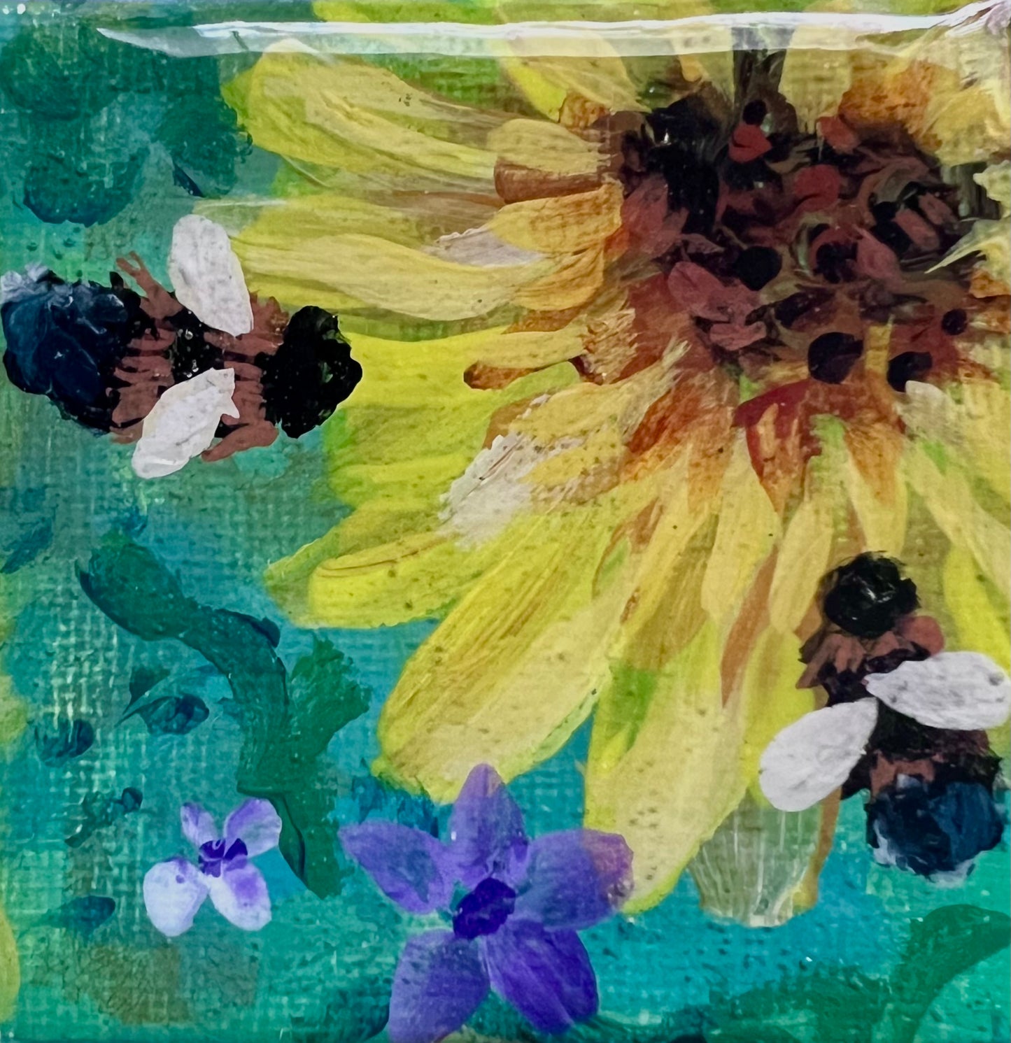 Mini Garden Sunflowers Hand Painted Original Magnet
