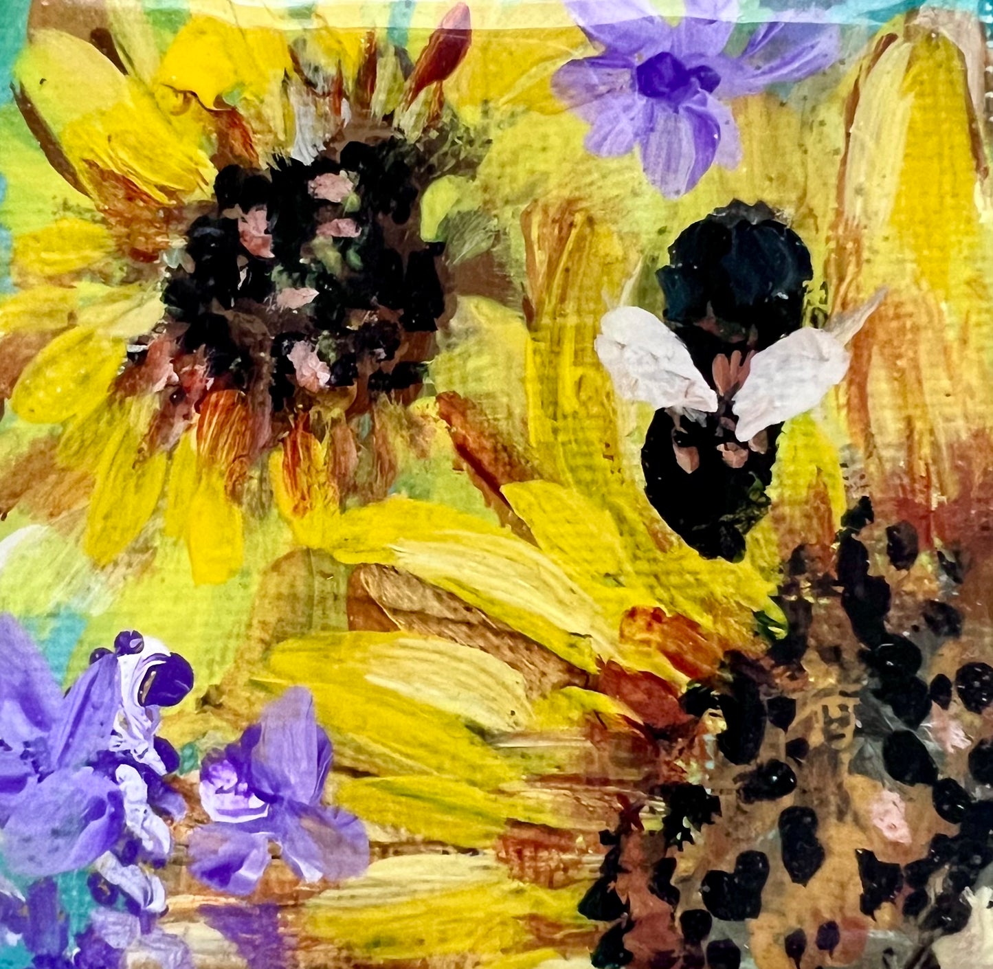 Mini Garden Sunflowers Hand Painted Original Magnet
