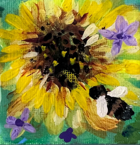 Mini Garden Sunflowers Hand Painted Original Magnet