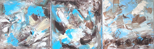 Triptych Abstract Ocean Sea Sand Beach – Original Painting by Pamela Squires