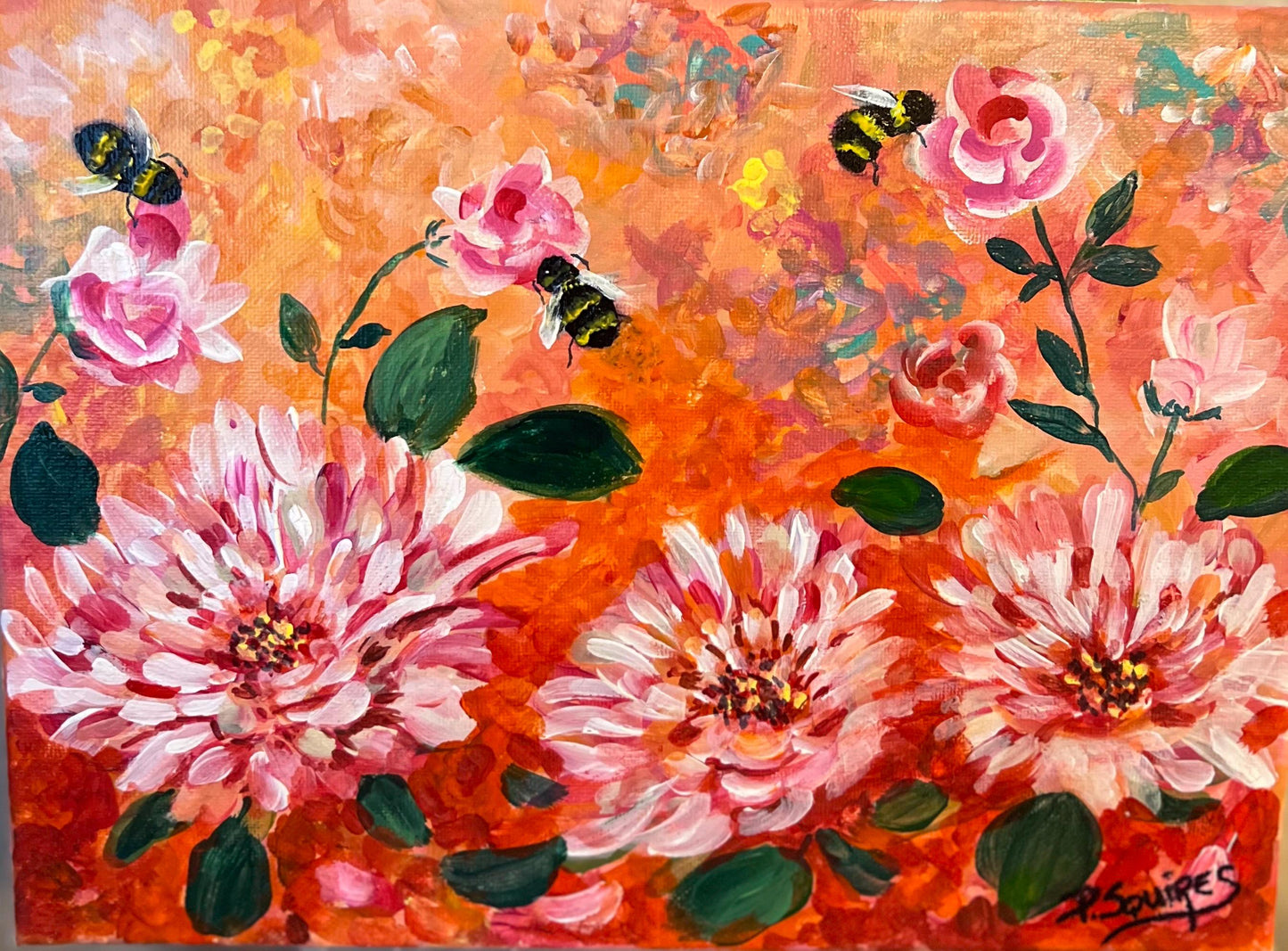 Bumble Bee Garden – Original Painting by Pamela Squires